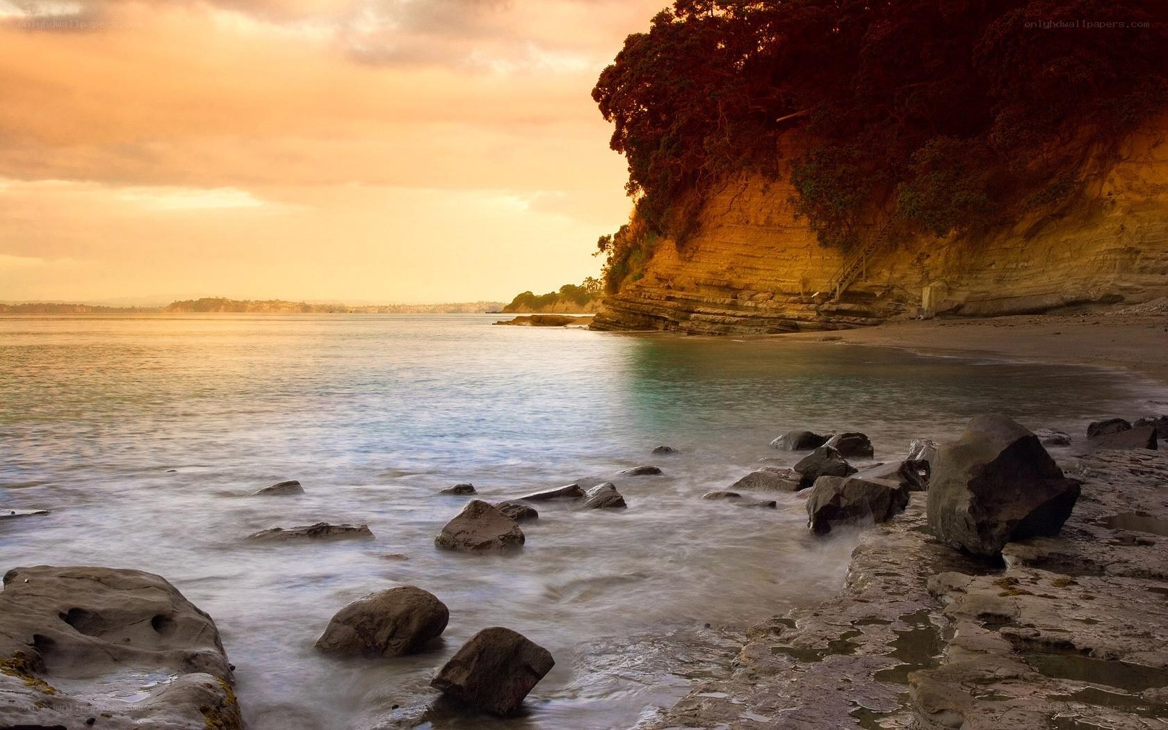 Sunset at coastal cliff