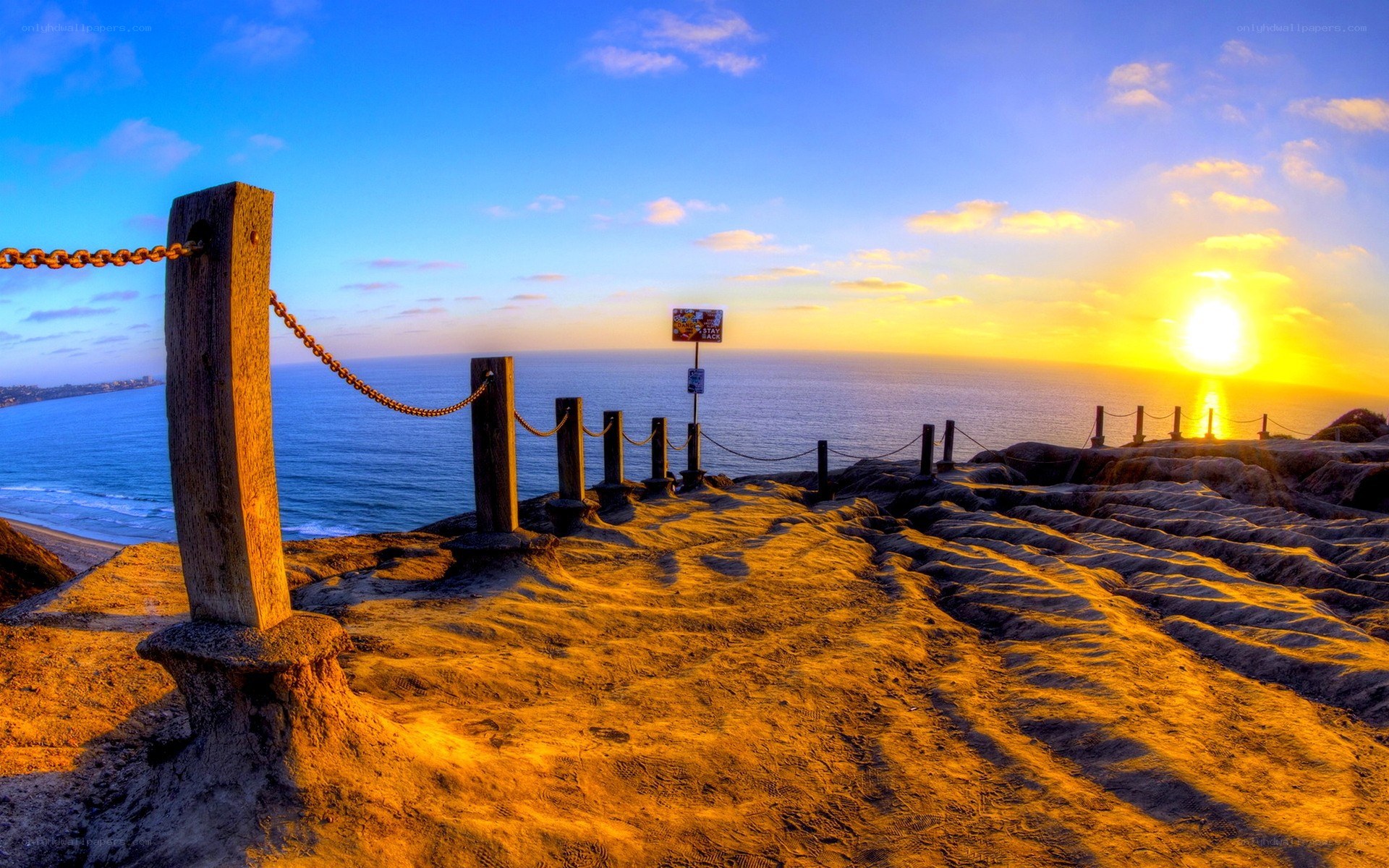 Sunset at coastal cliff overlook