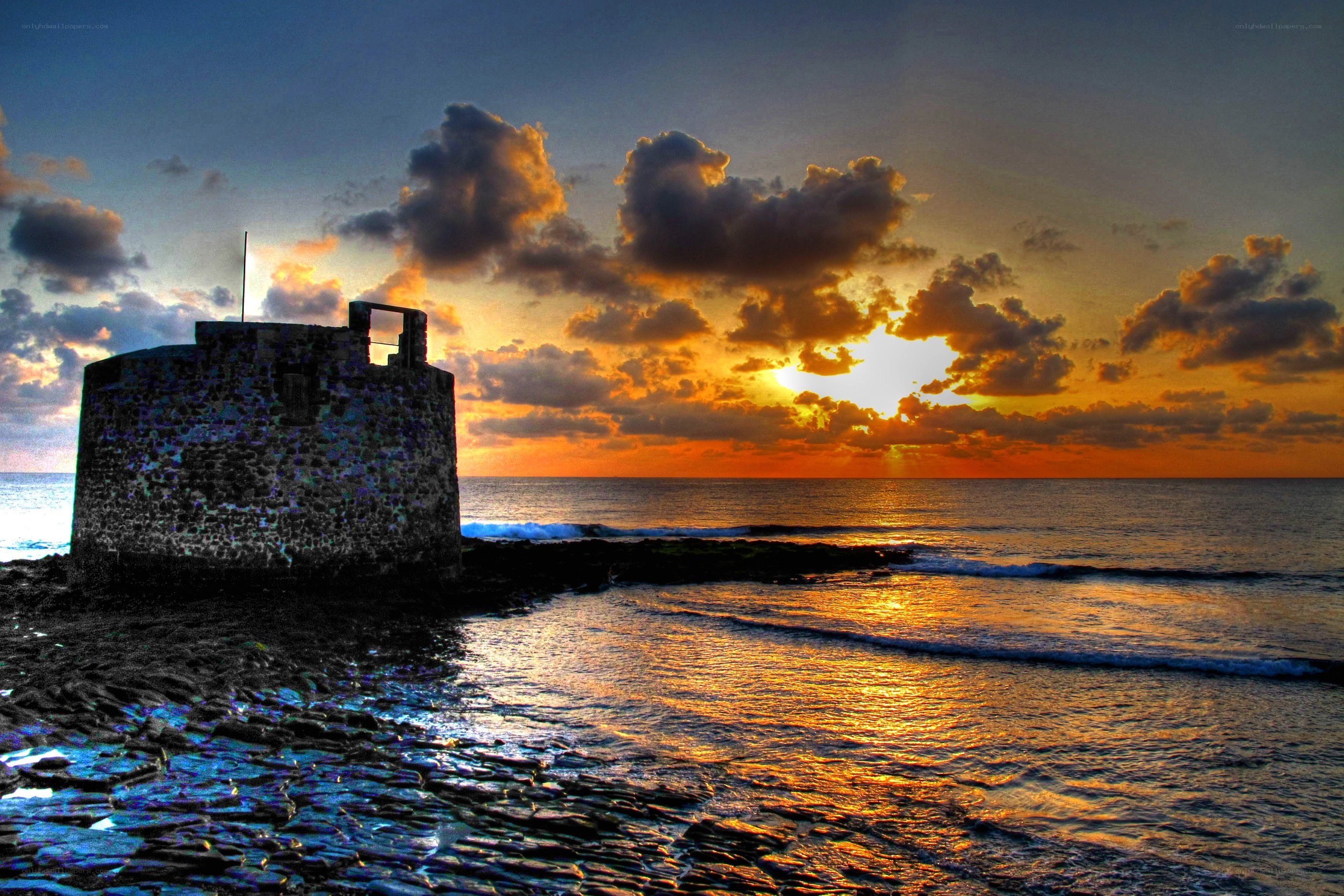 Sunset at coastal fort