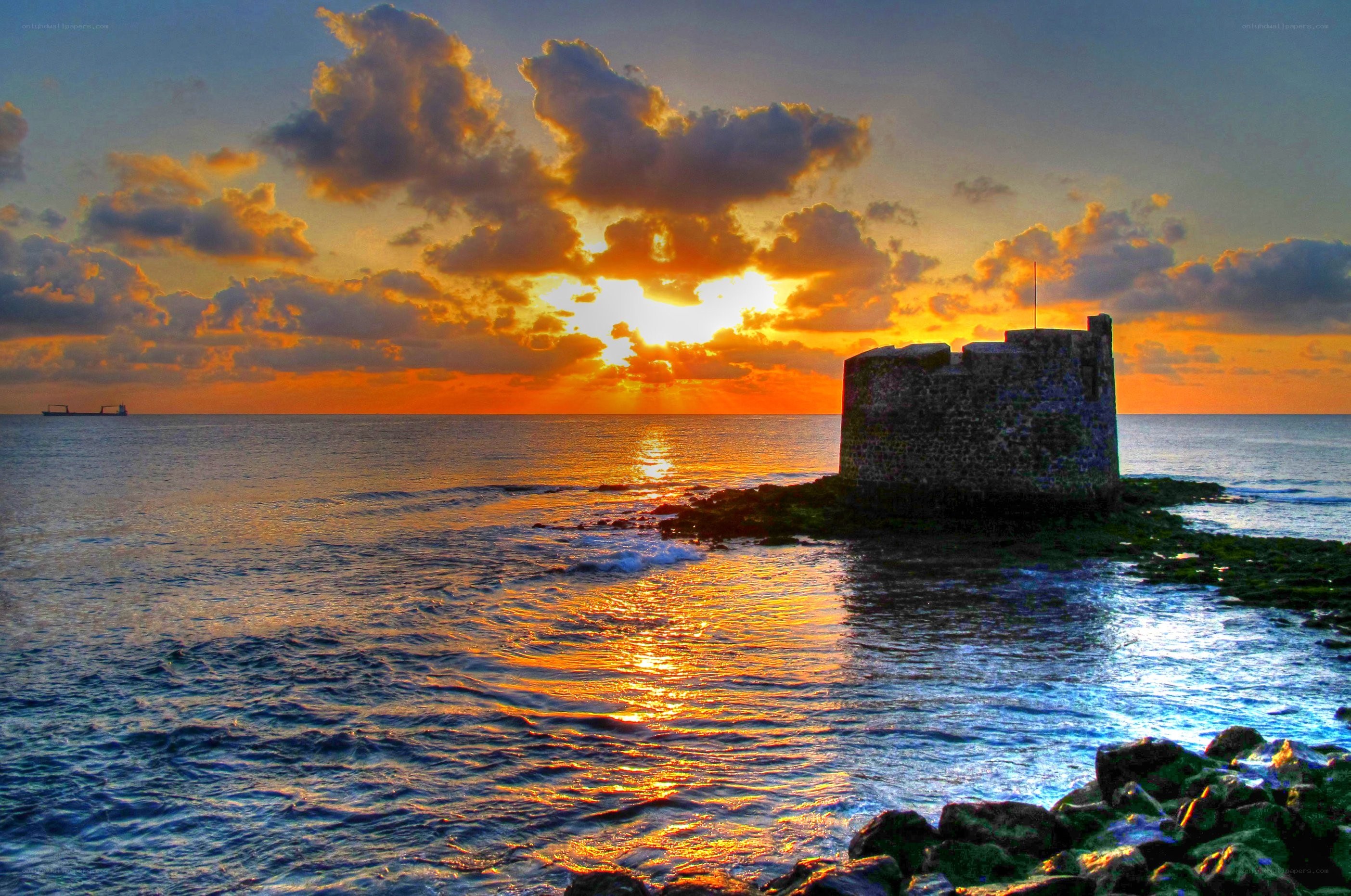 Sunset at coastal fort