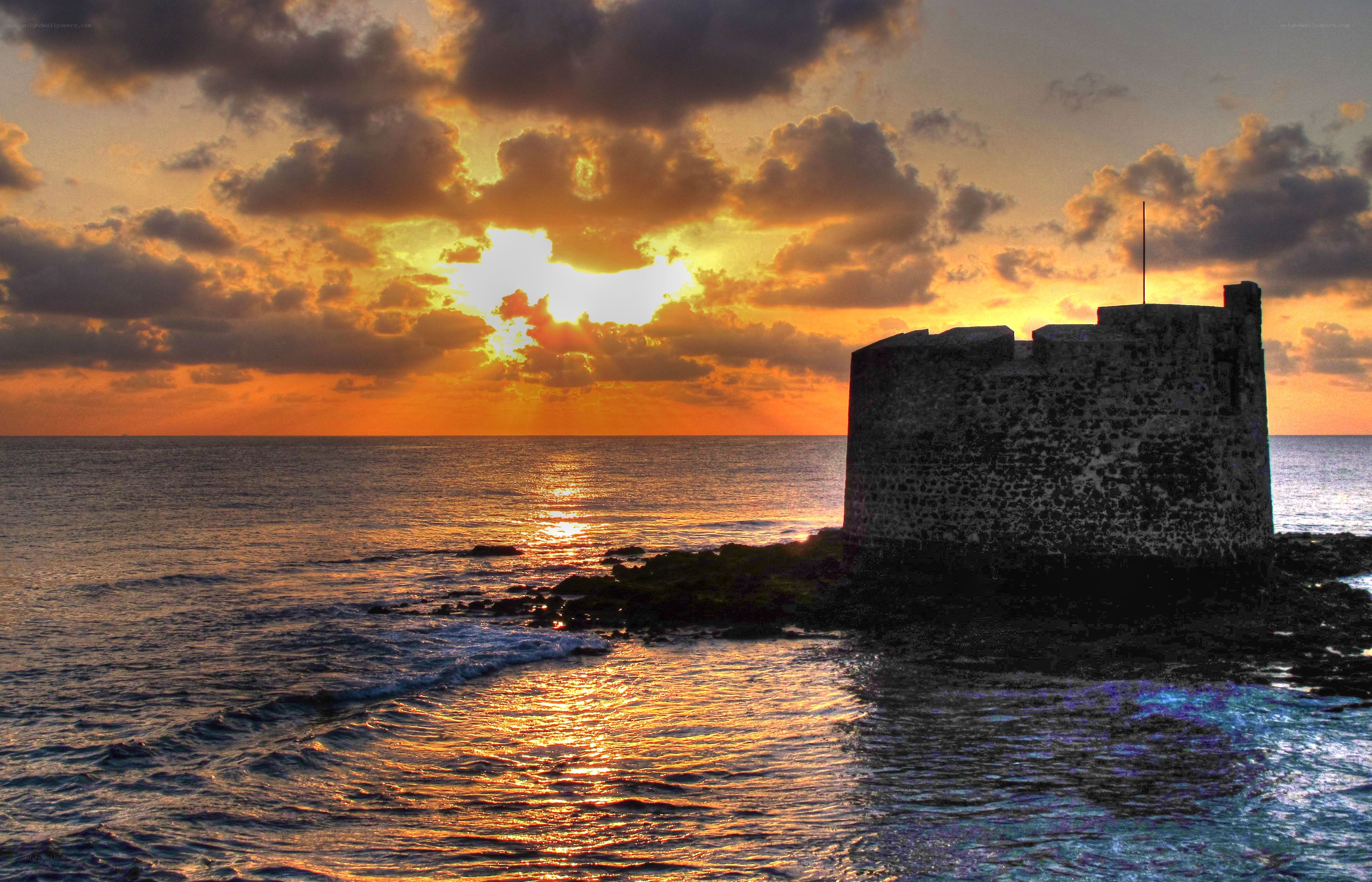 Sunset at coastal fort