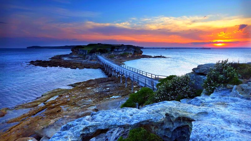 Sunset at Coastal Fort — Blue