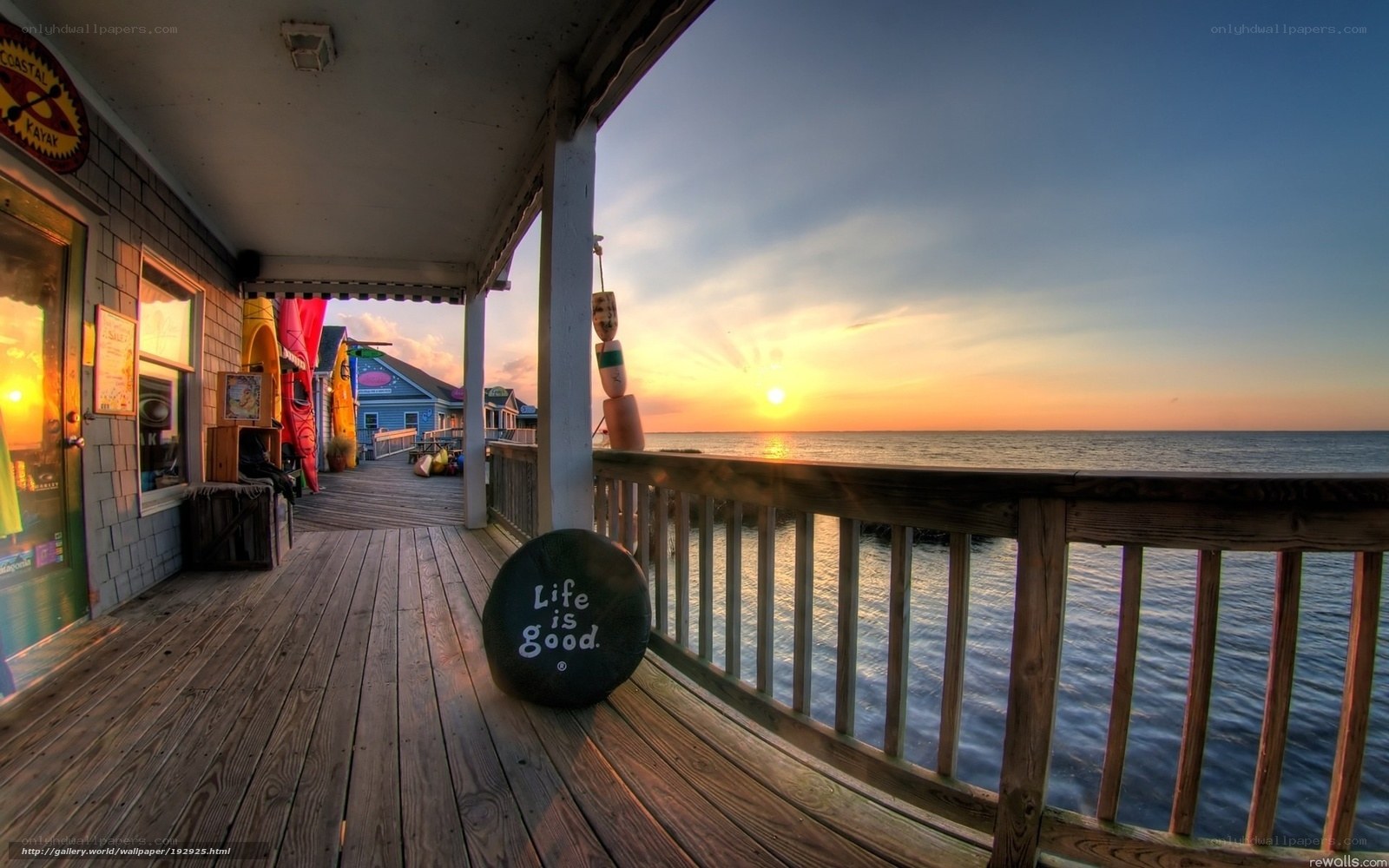 Sunset at coastal kayak shop