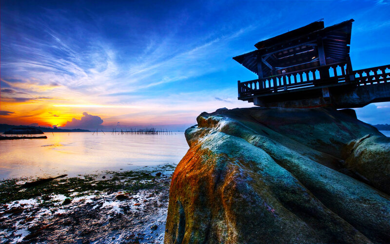 Sunset at coastal pavilion
