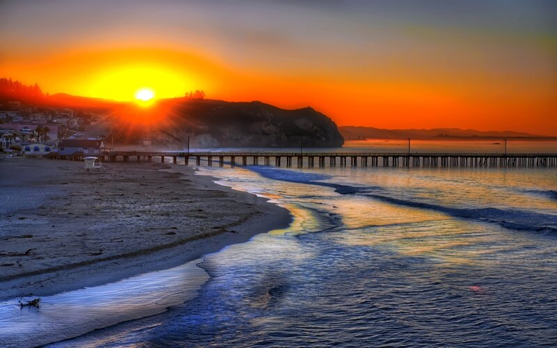 sunset at coastal pier