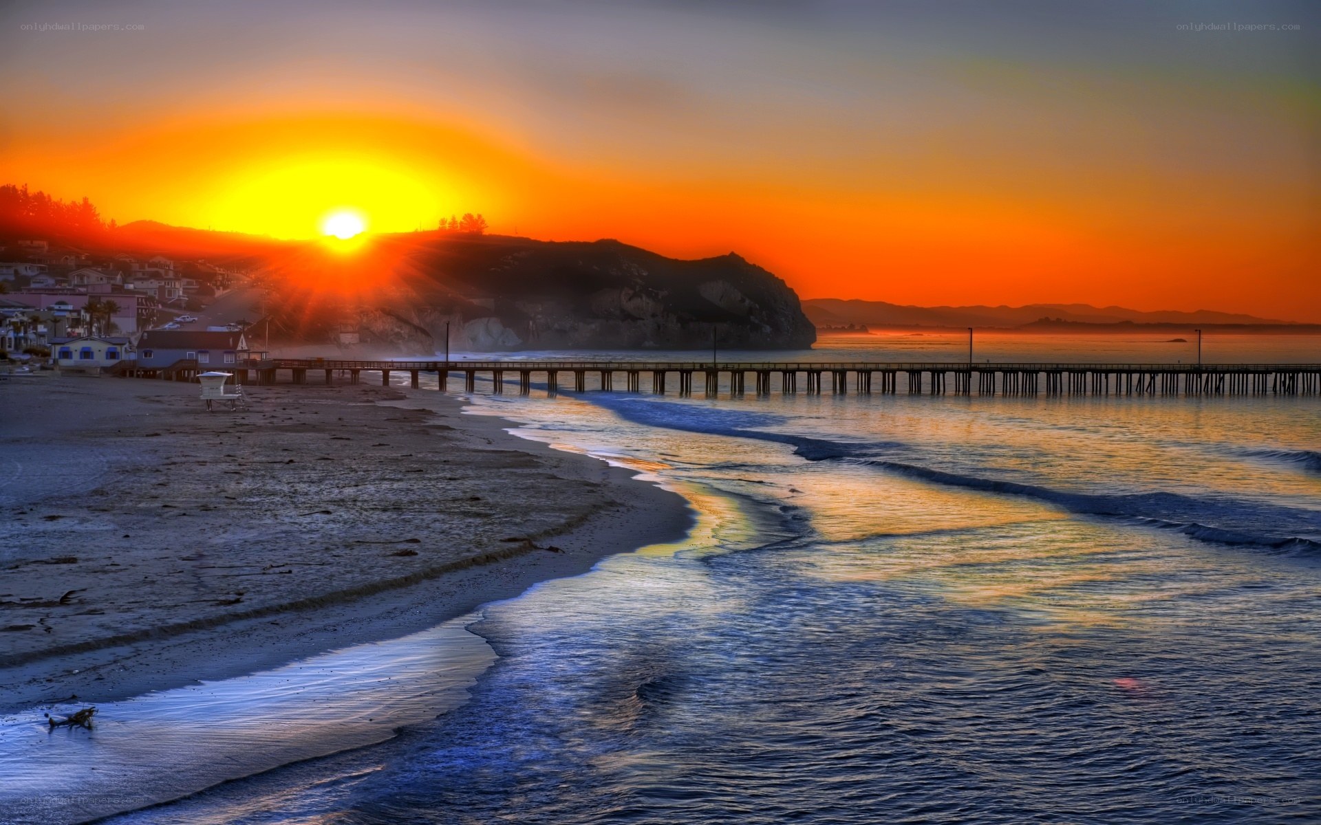 sunset at coastal pier