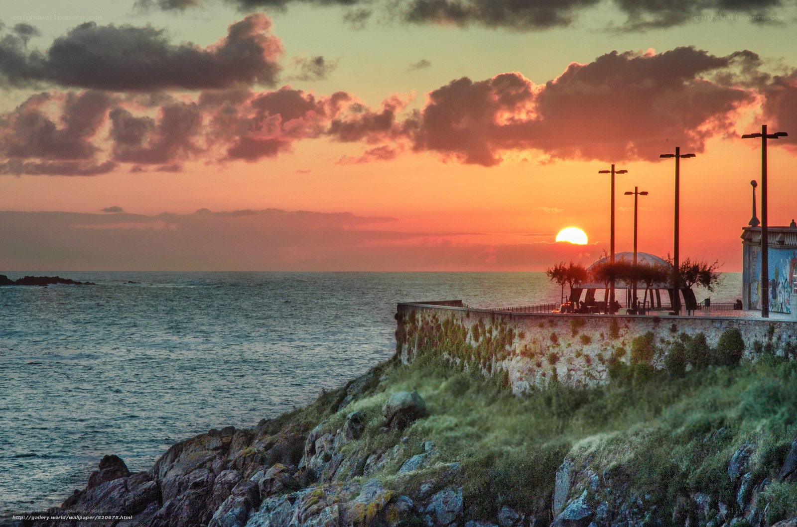 sunset at coastal promenade