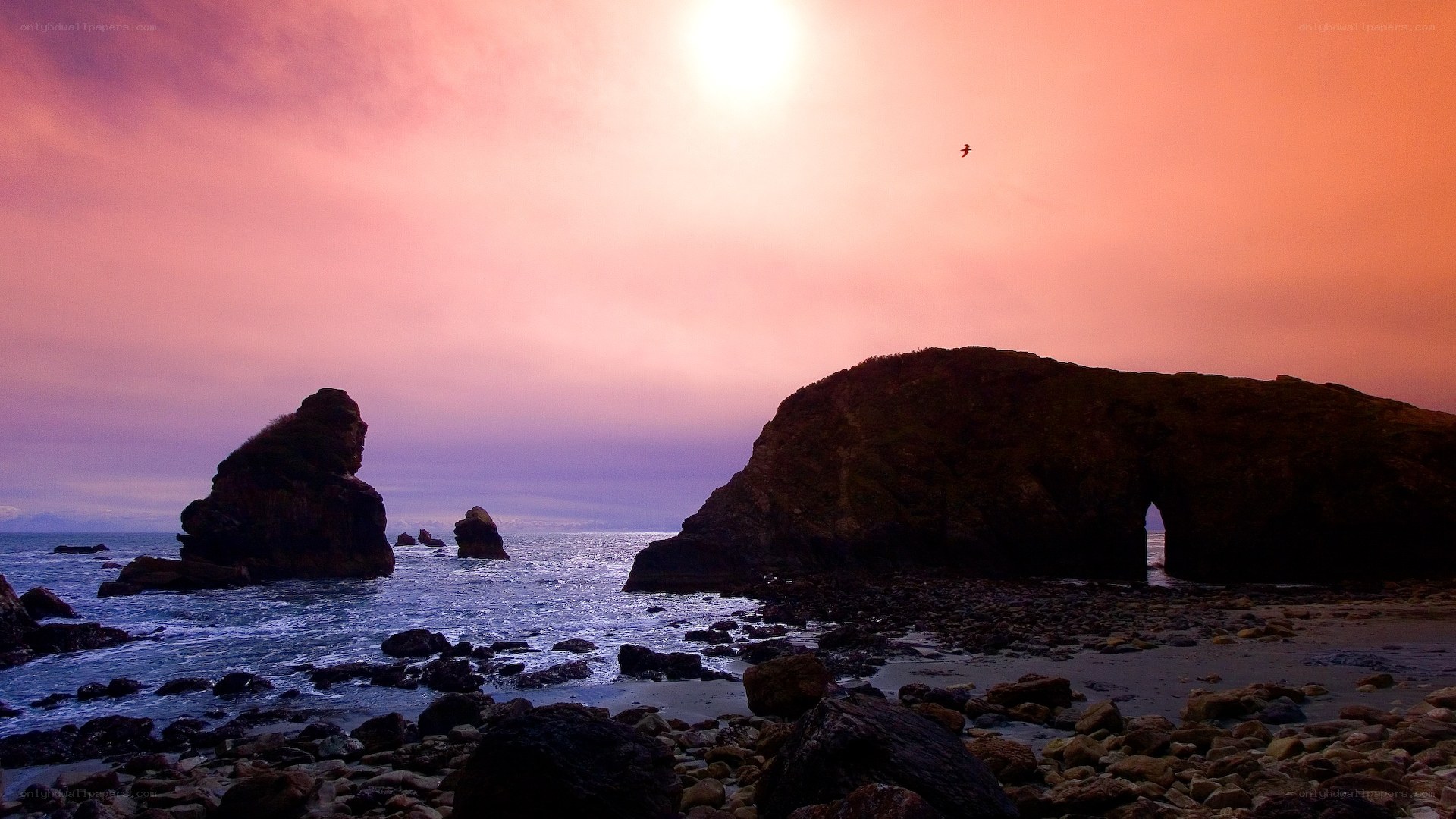 Sunset at coastal rock formations