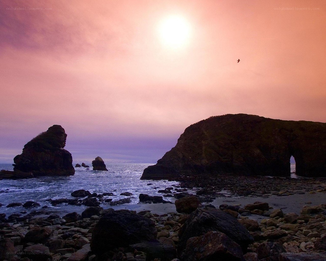 Sunset at coastal rock formations