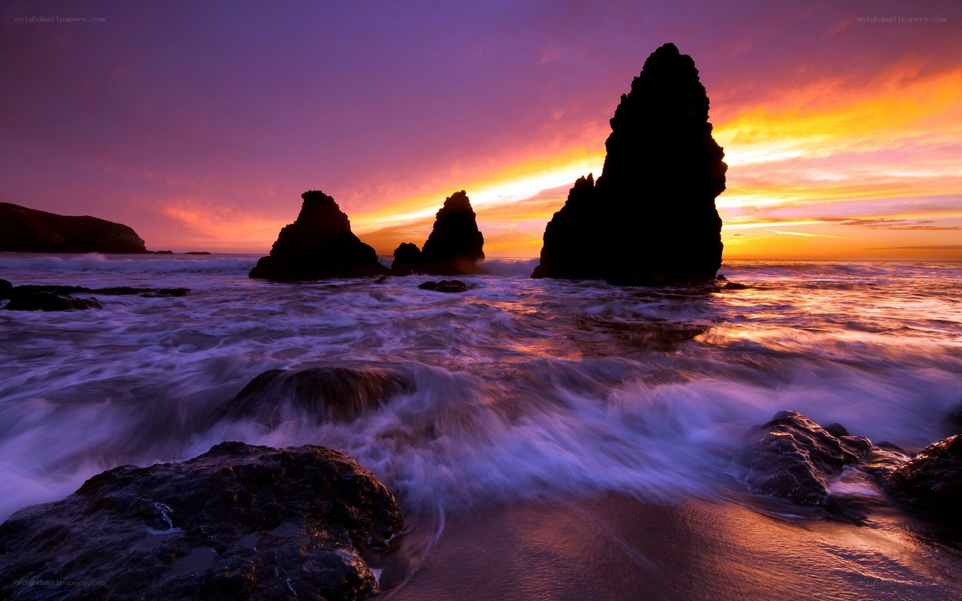 Sunset at coastal rock formations