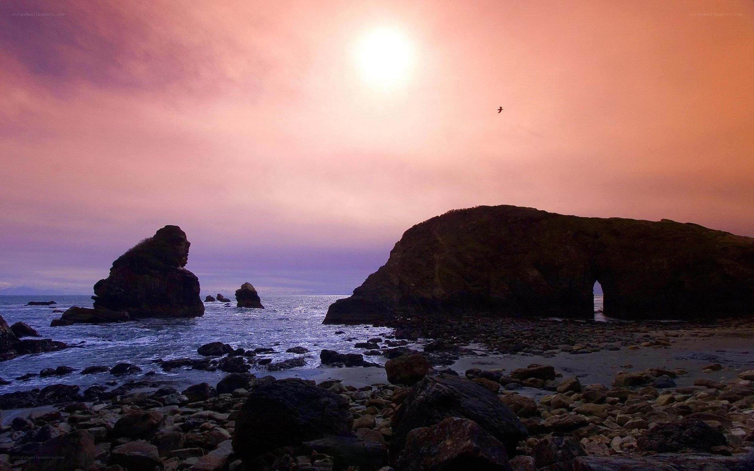 Sunset at coastal rock formations