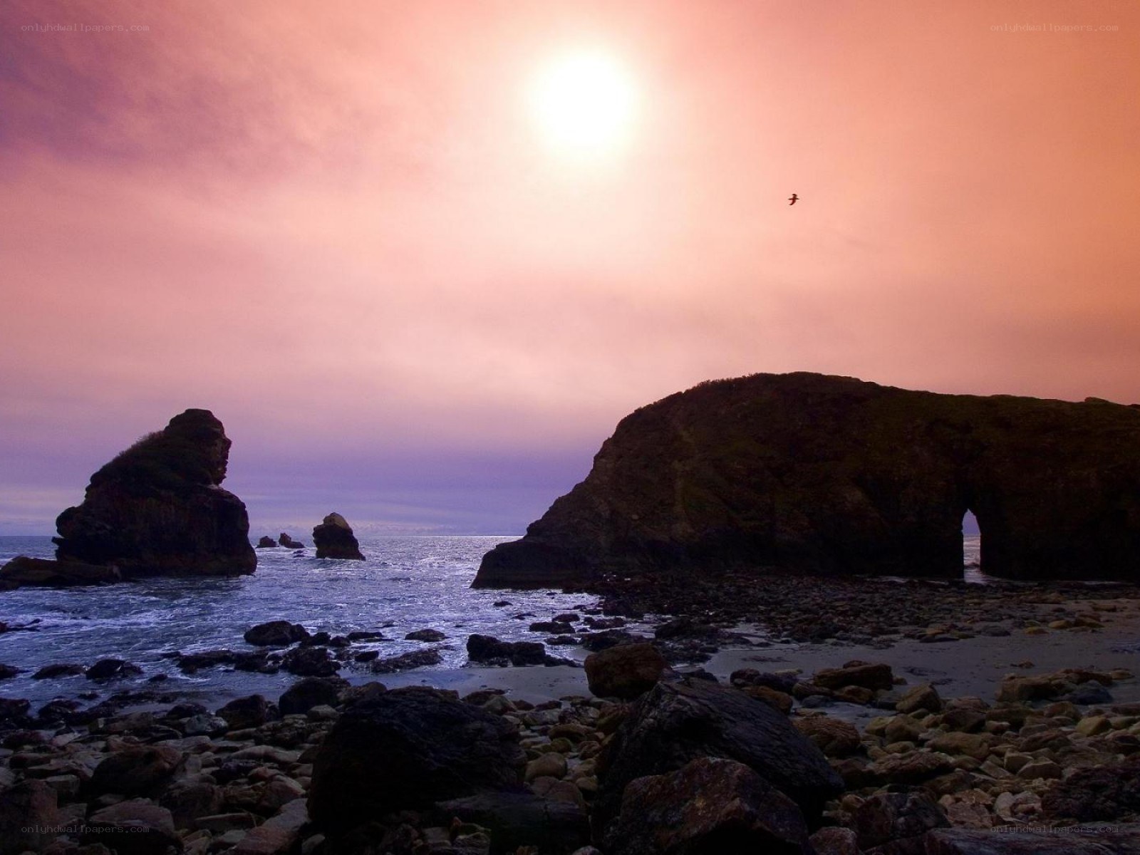 Sunset at coastal rock formations