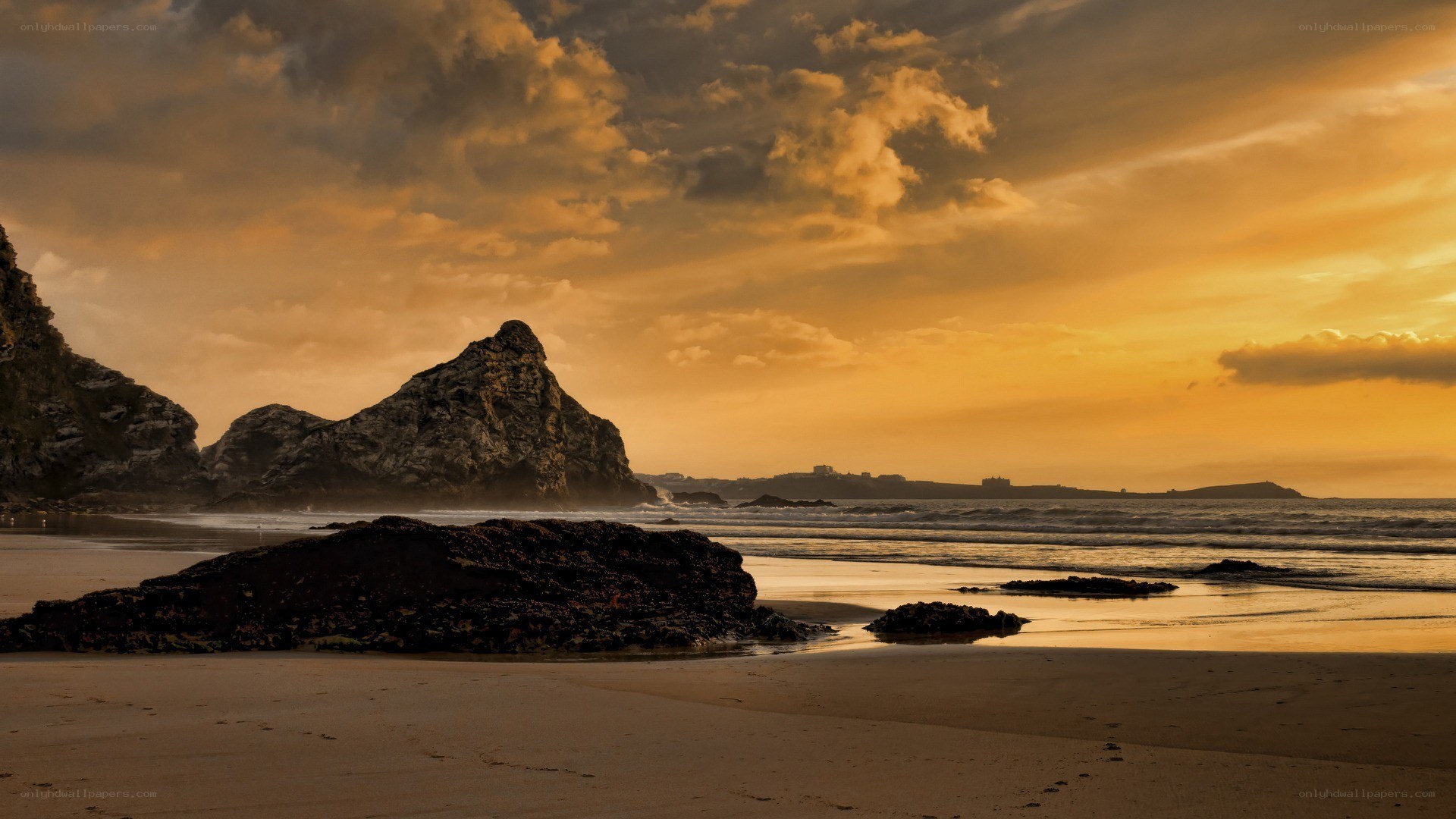 Sunset at coastal rock formations