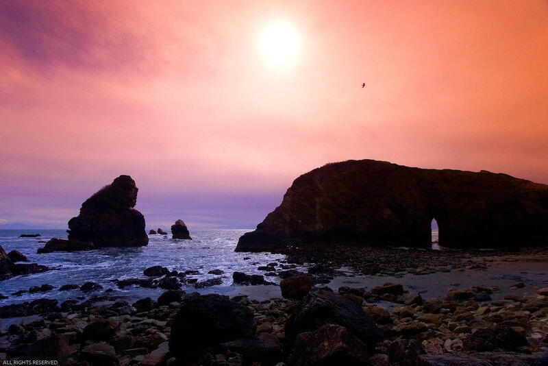Sunset at coastal rock formations