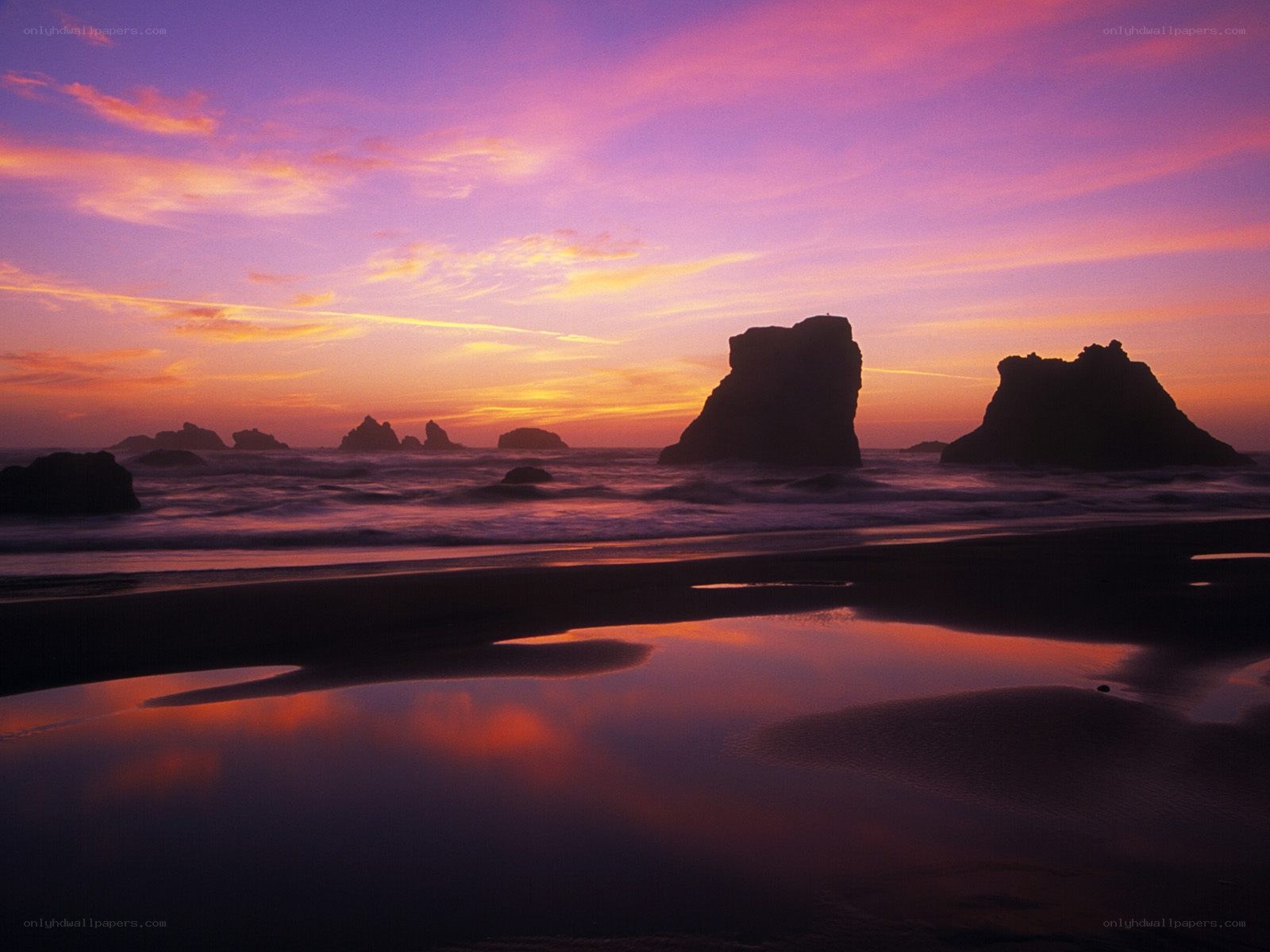 Sunset at coastal rock formations