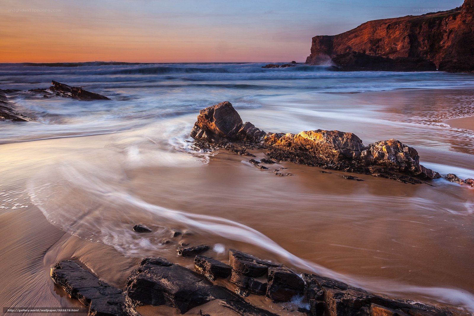 Sunset at coastal rocks