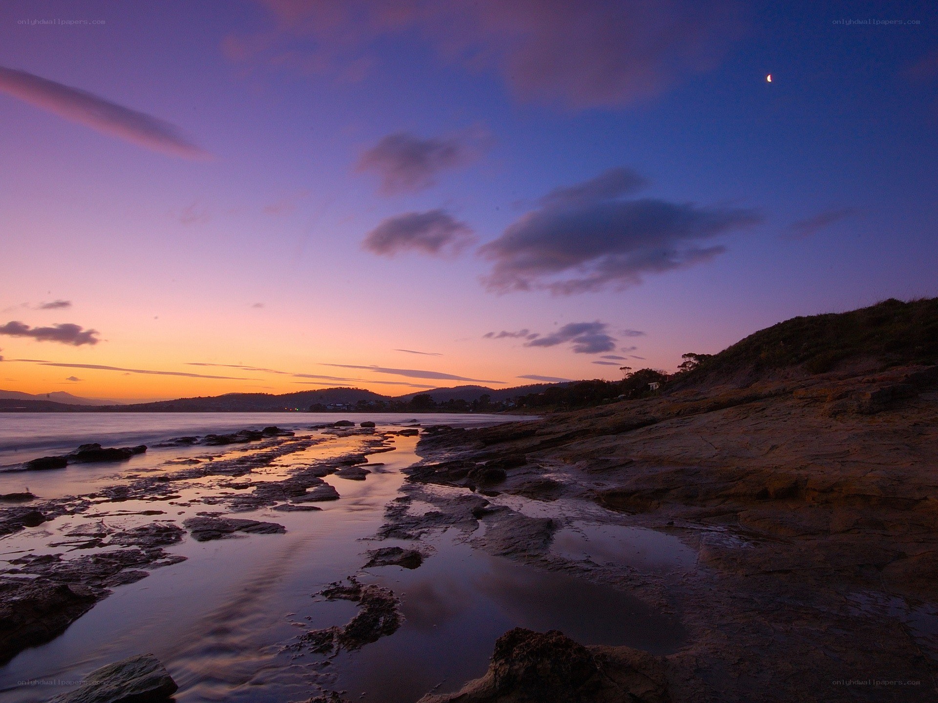 Sunset at coastal rocks