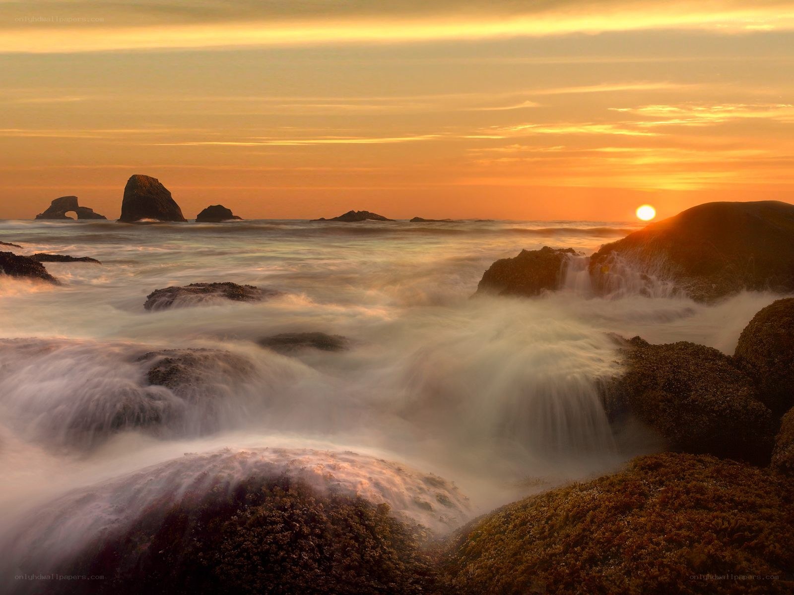 Sunset at coastal rocks