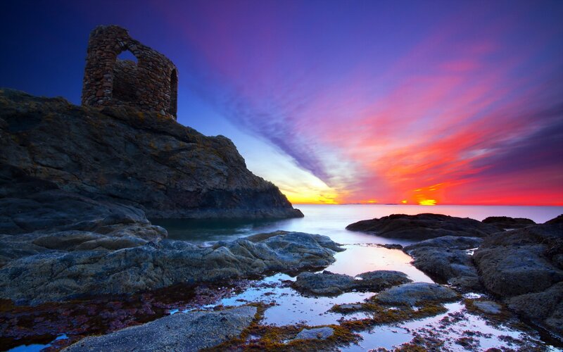 Sunset at coastal ruin