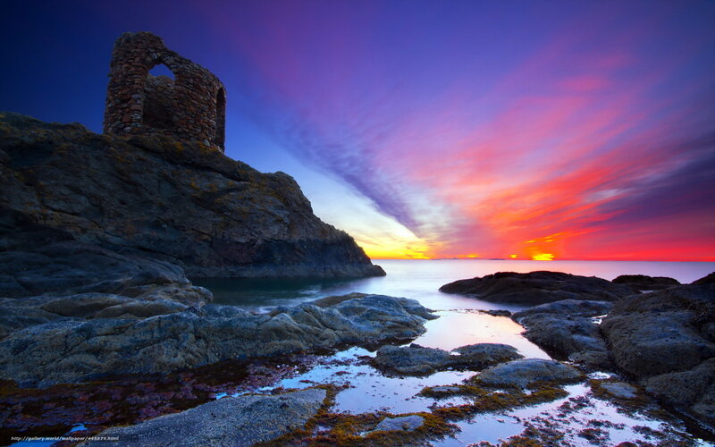 Sunset at coastal ruin