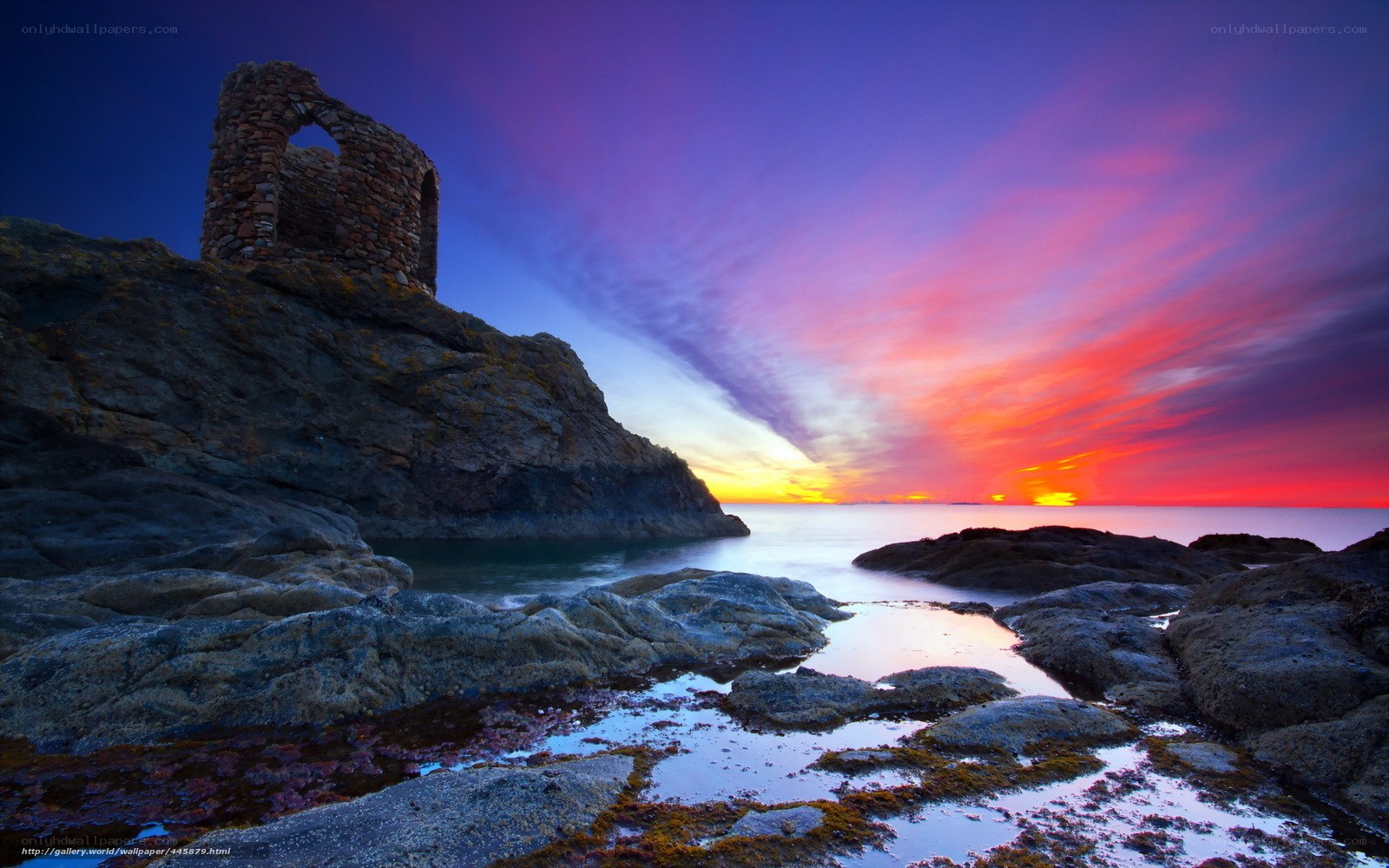 Sunset at coastal ruin