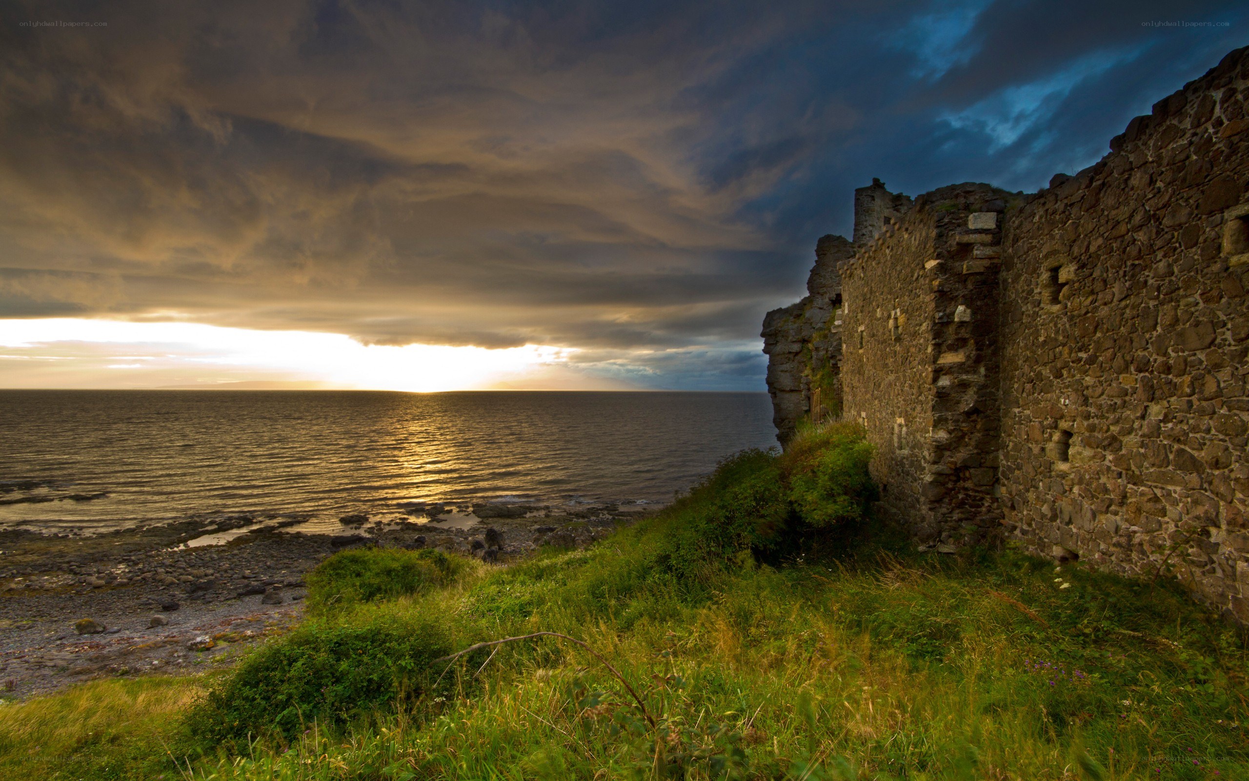 Sunset at coastal ruins