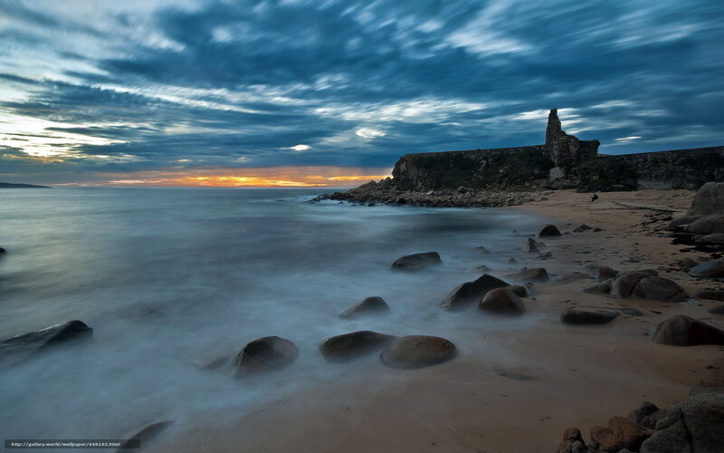 Sunset at coastal ruins