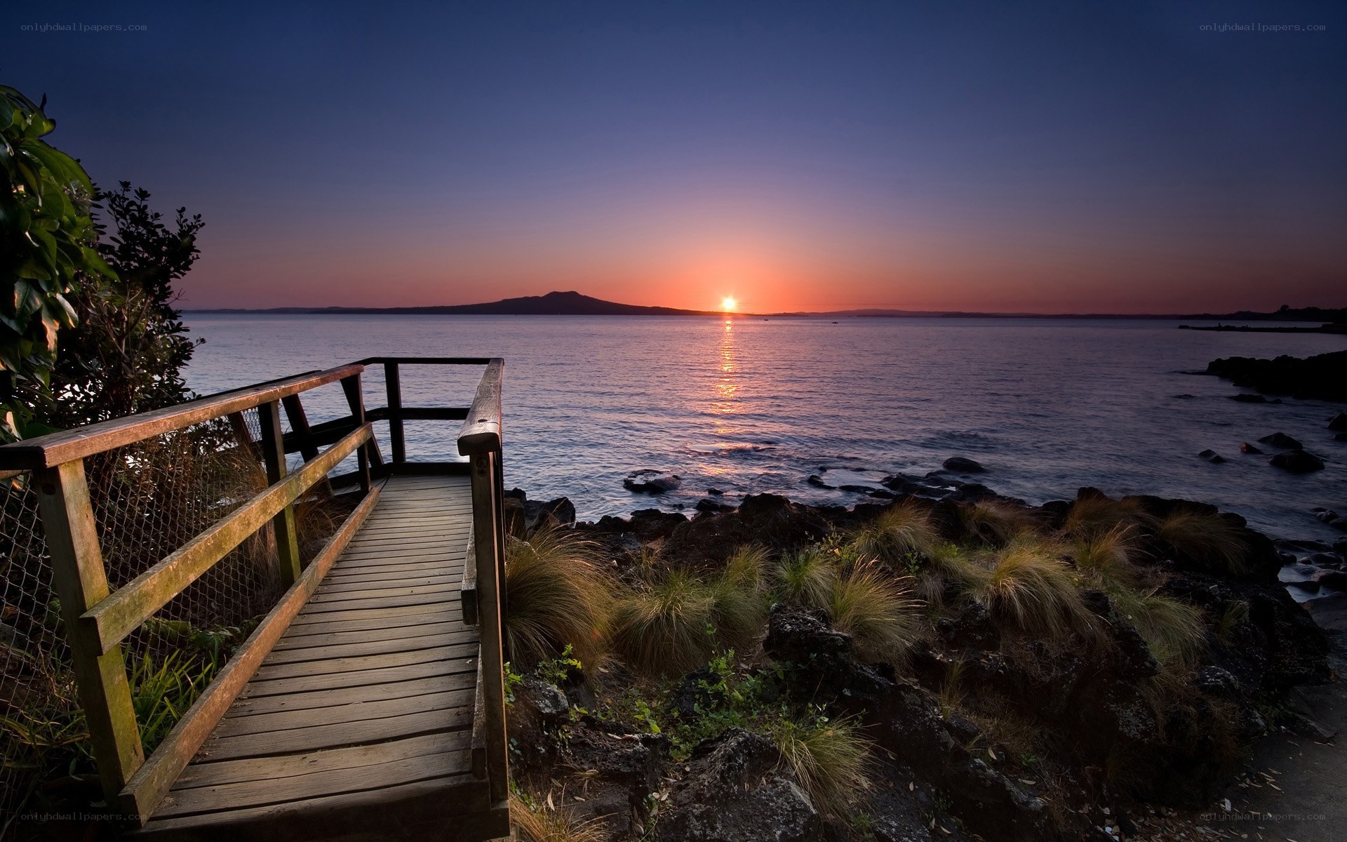 Sunset at coastal walkway