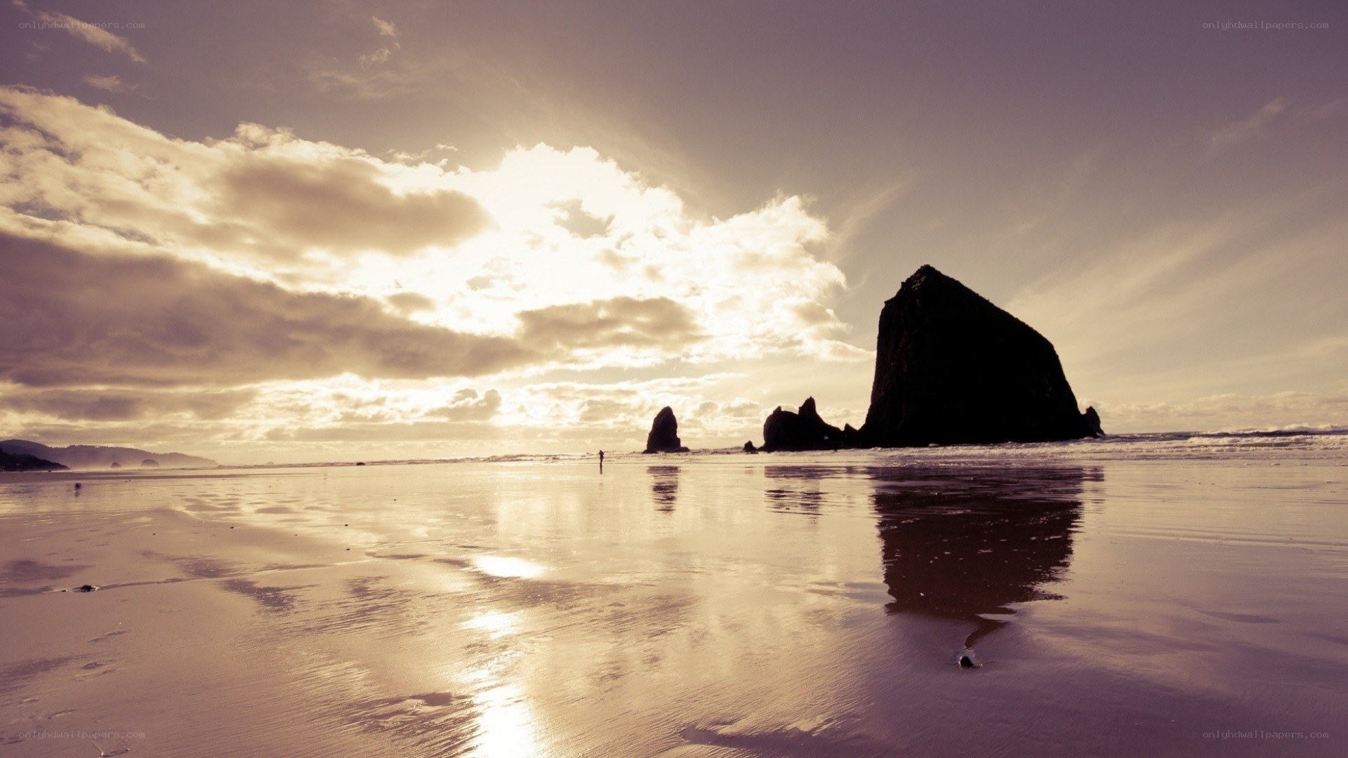 Sunset at Haystack Rock beach