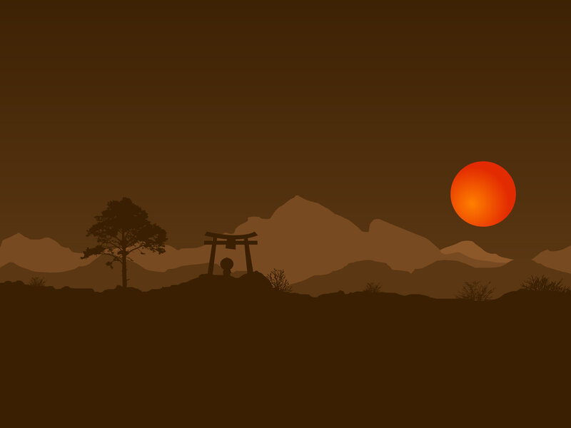 Sunset at Japanese shrine