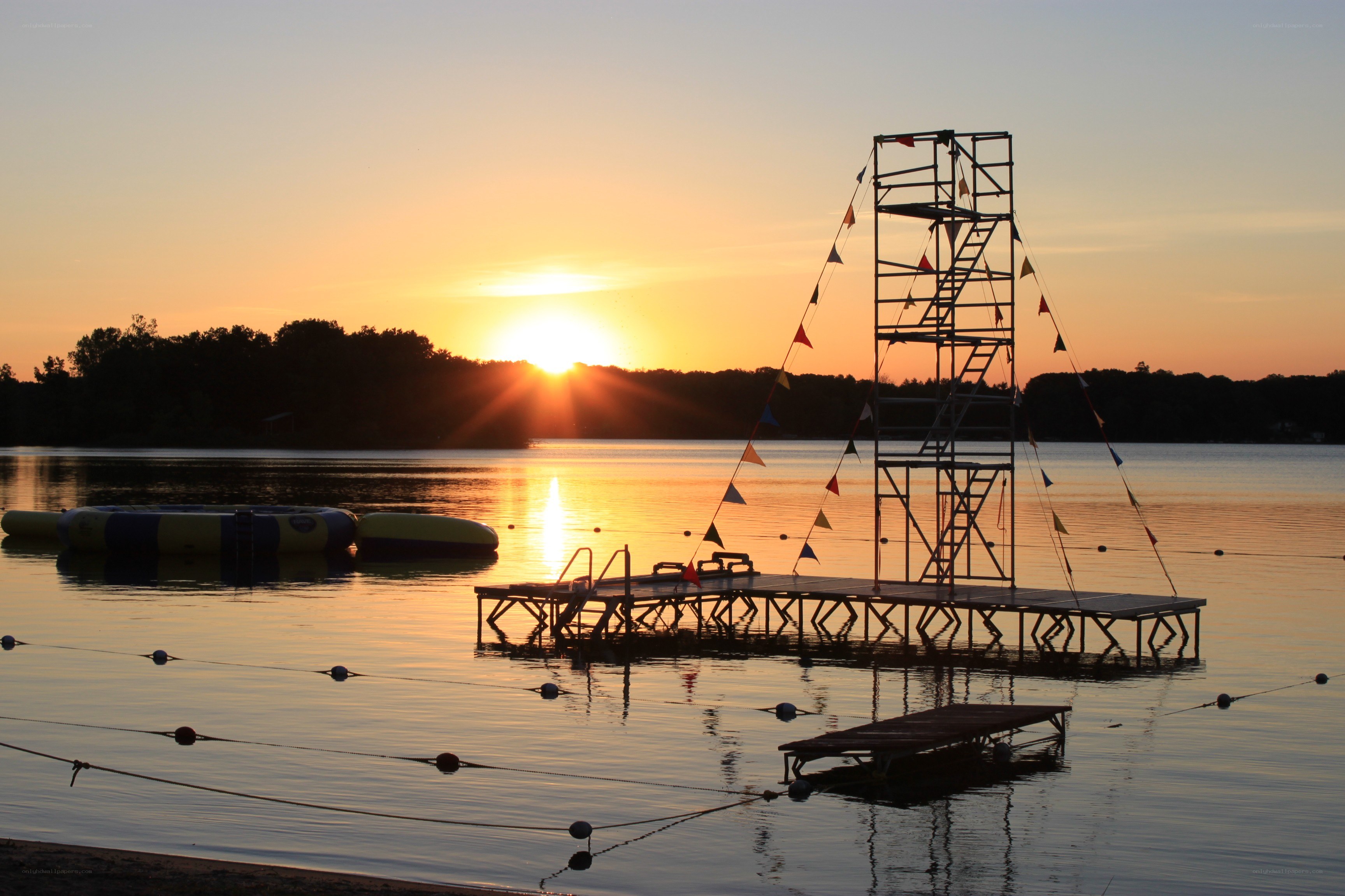 sunset at lake dock