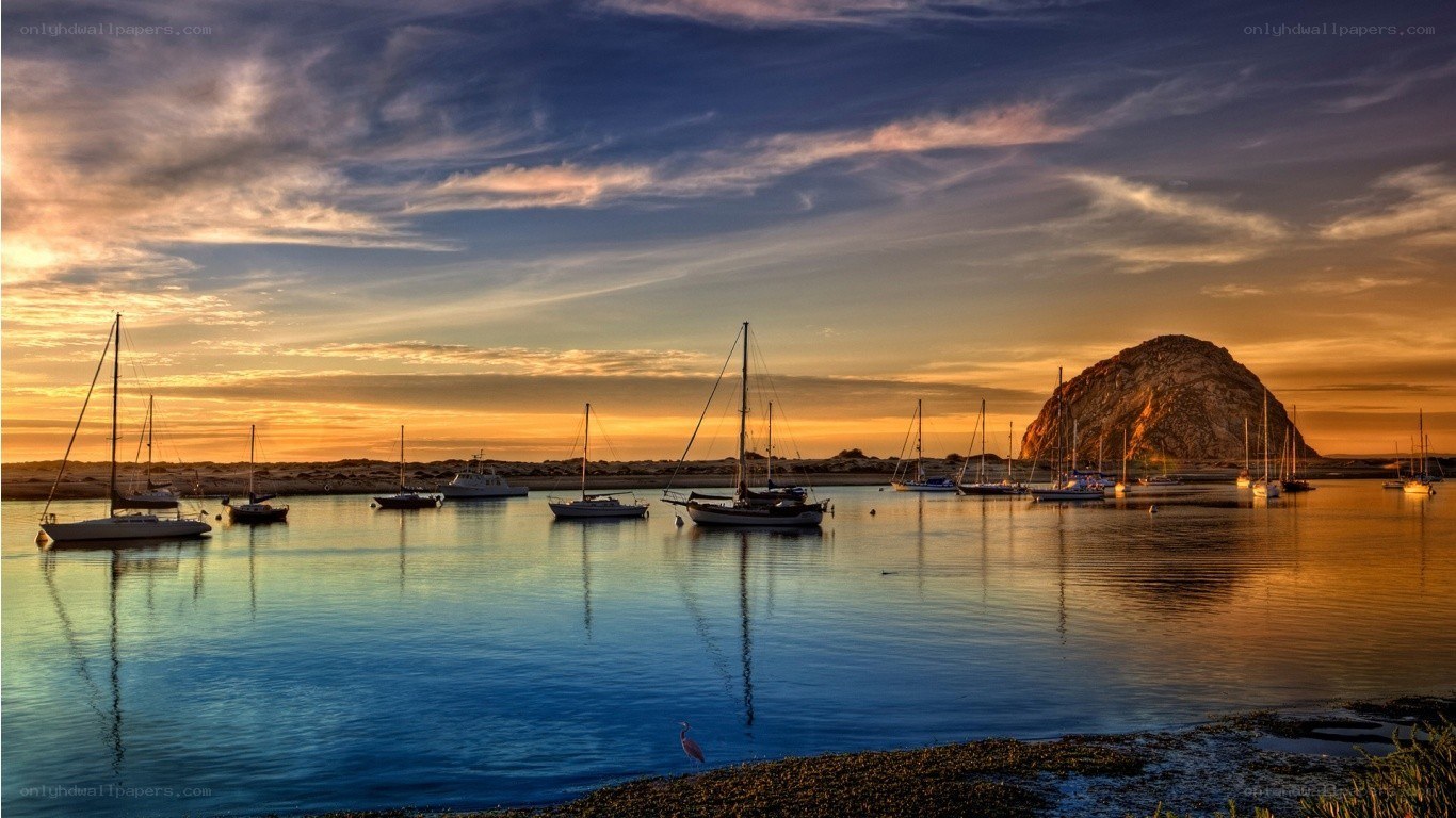 Sunset at Morro Bay with sailboats