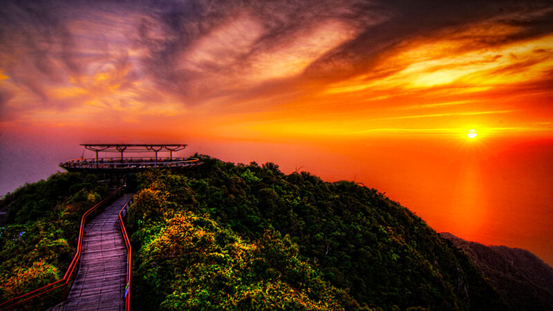 Sunset at mountain viewing platform
