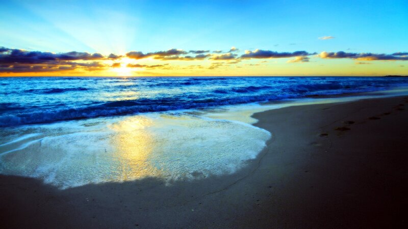 Sunset at Ocean Beach — Blue, Serene, Photograph, Sand