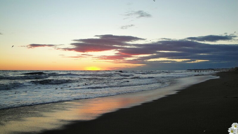 Sunset at Ocean Beach — Orange, Serene, Photograph, Clouds