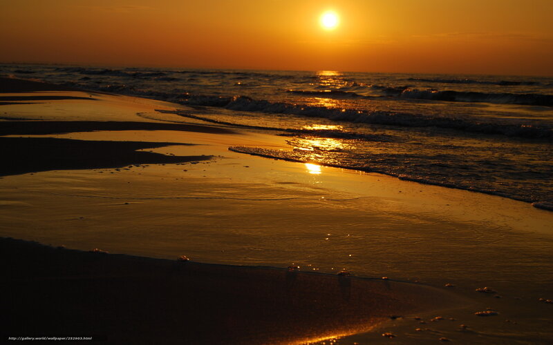 Sunset at Ocean Beach — Orange, Serene, Photograph, Sand, Sun