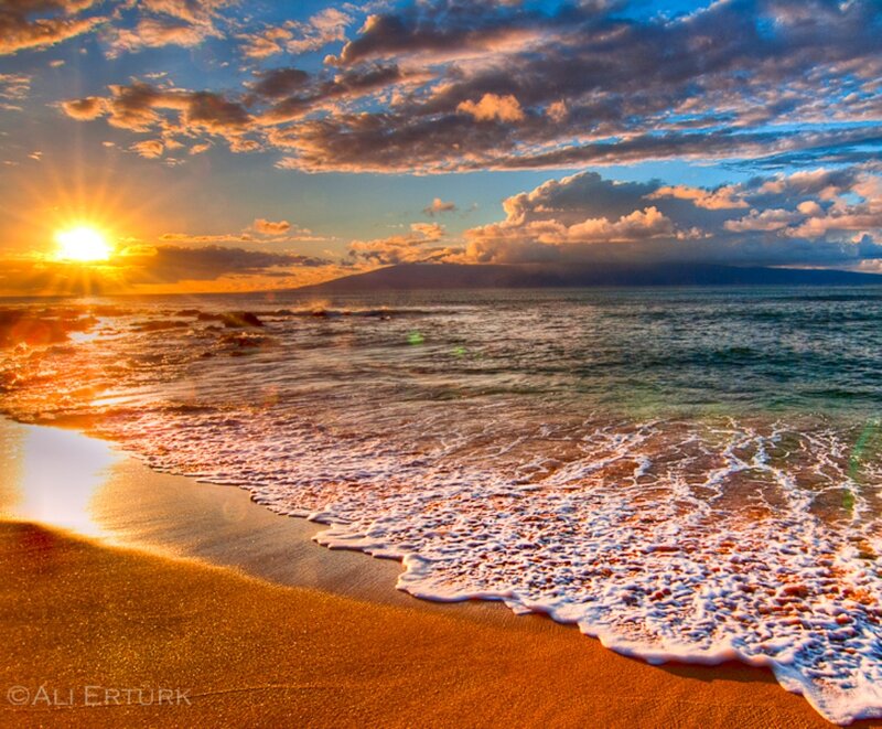 Sunset at Ocean Beach — Orange, Serene, Photograph