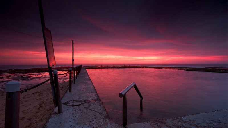 sunset at ocean pool