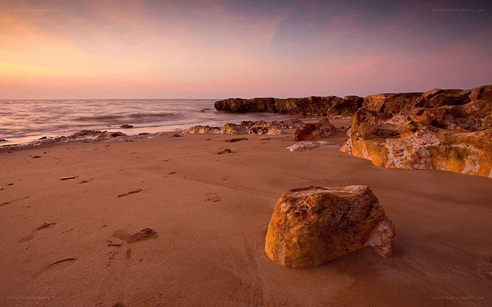 sunset at rocky beach