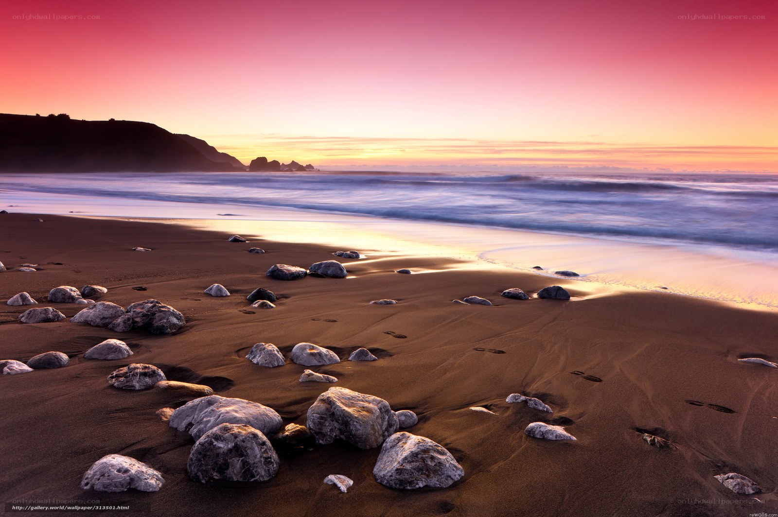sunset at rocky beach