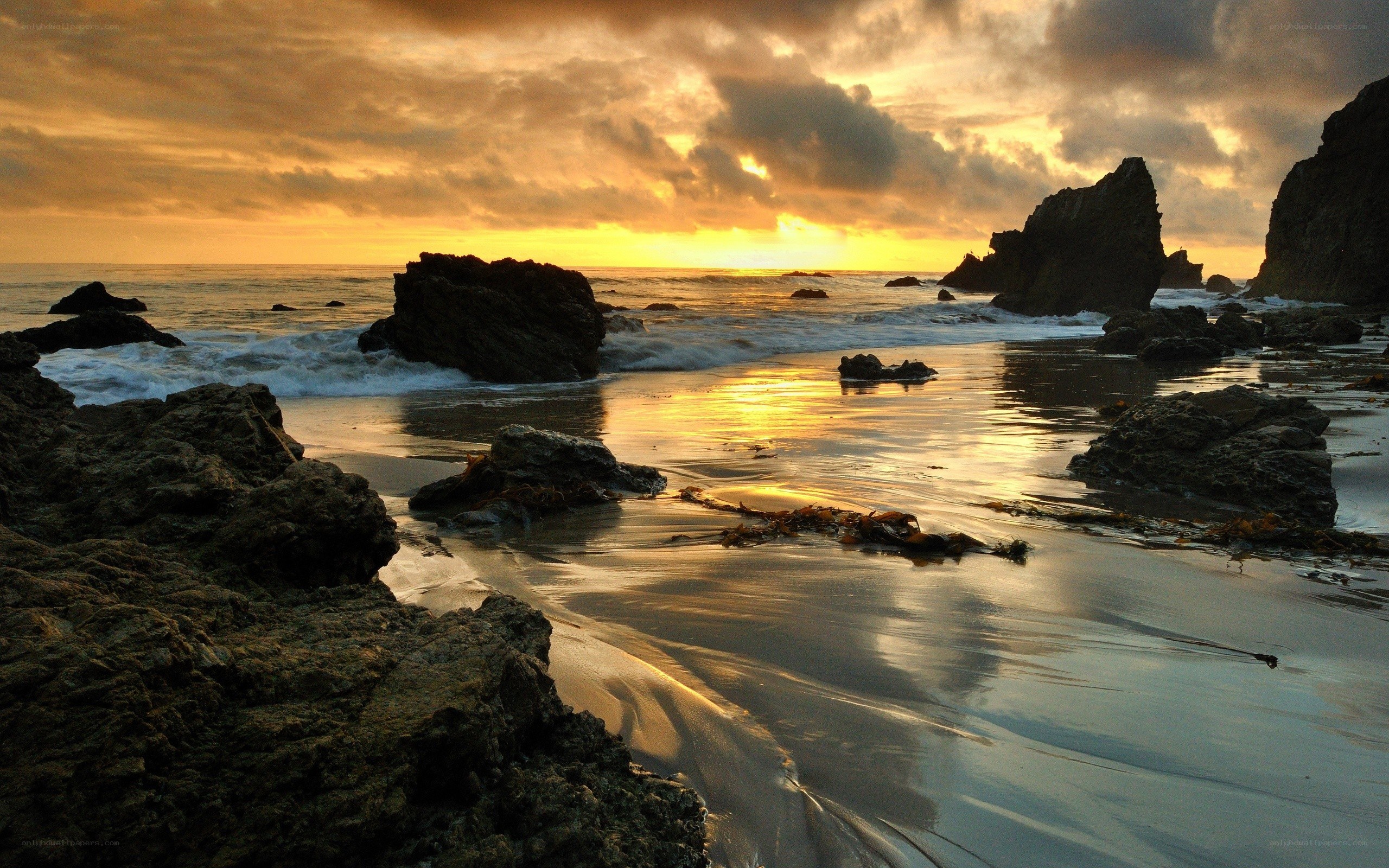 sunset at rocky beach