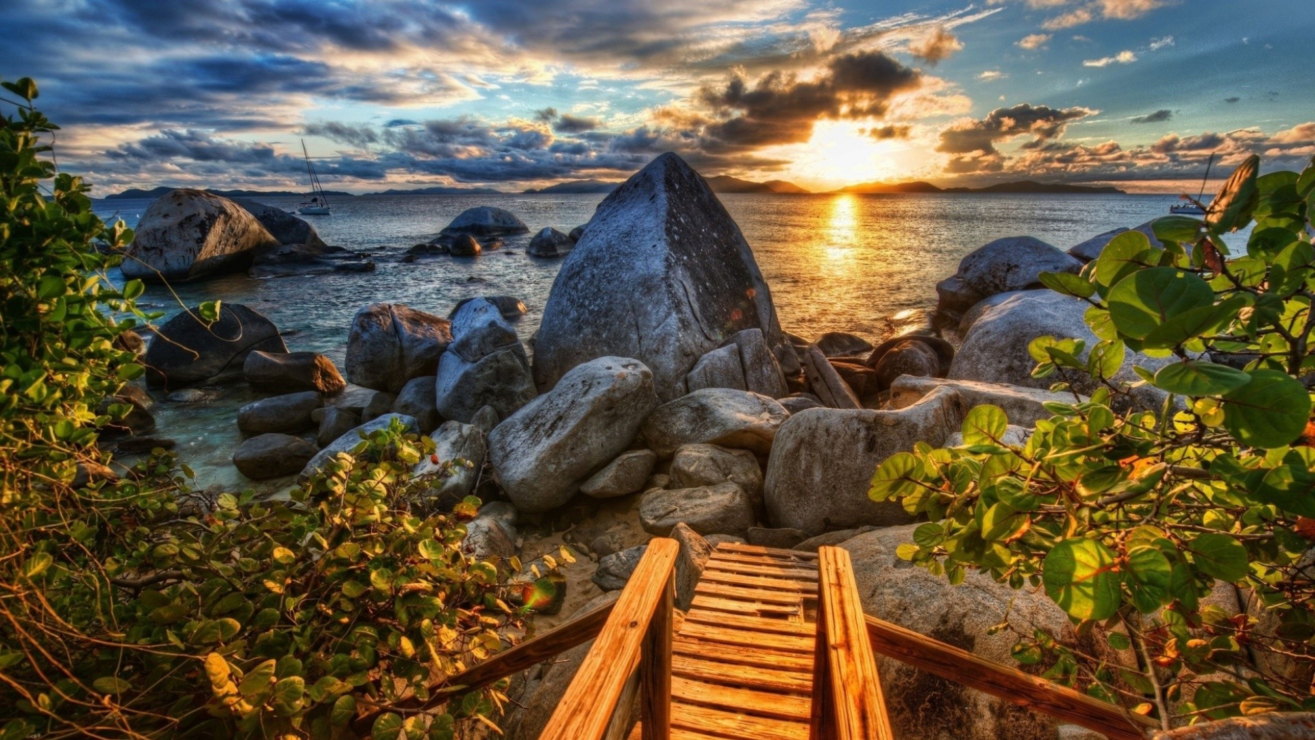 Sunset at rocky beach