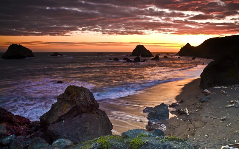 sunset at rocky beach