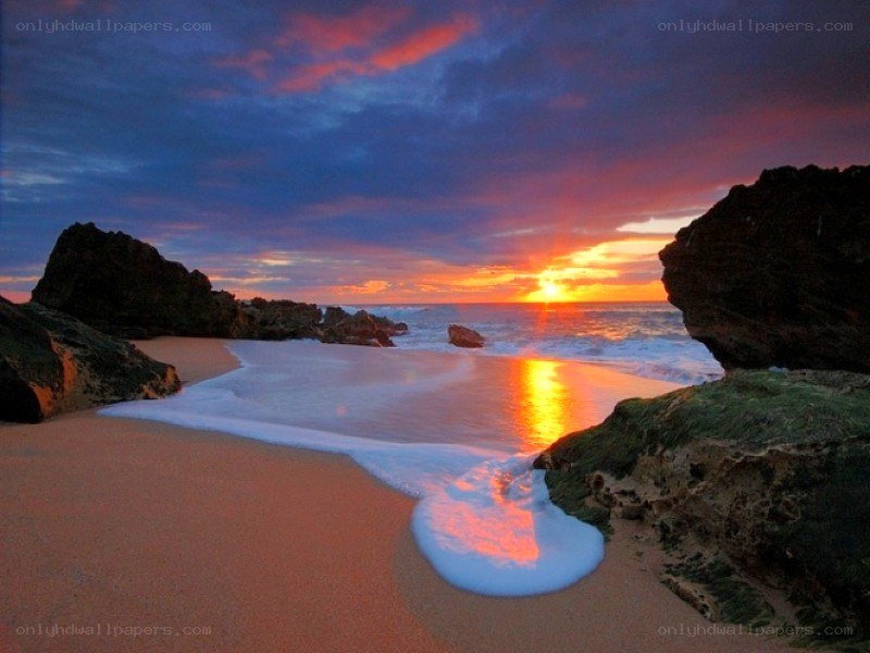 sunset at rocky beach