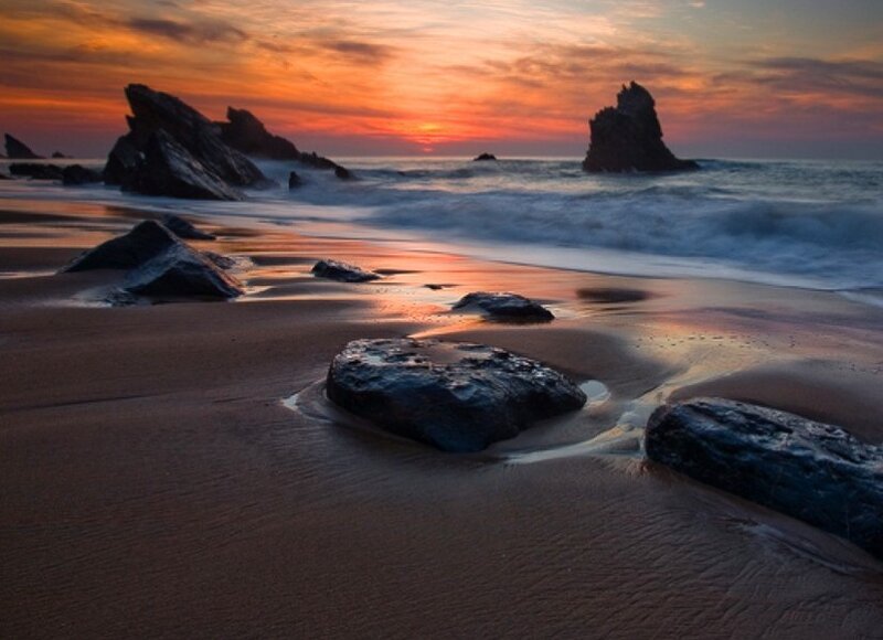 sunset at rocky beach