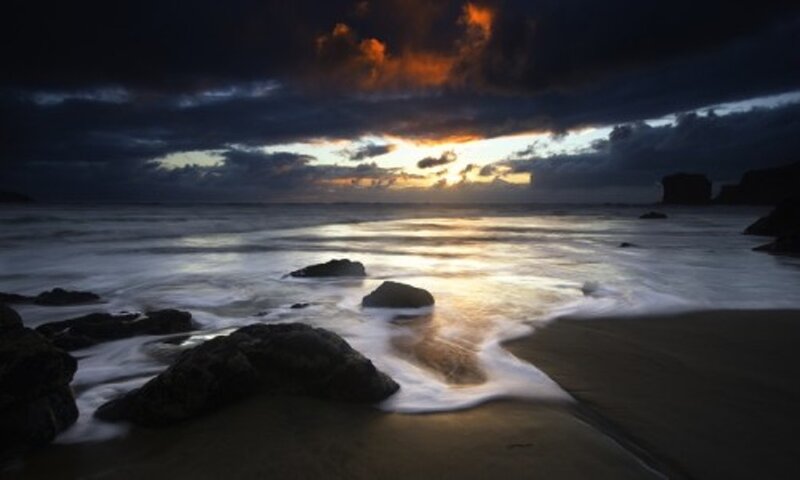 sunset at rocky beach