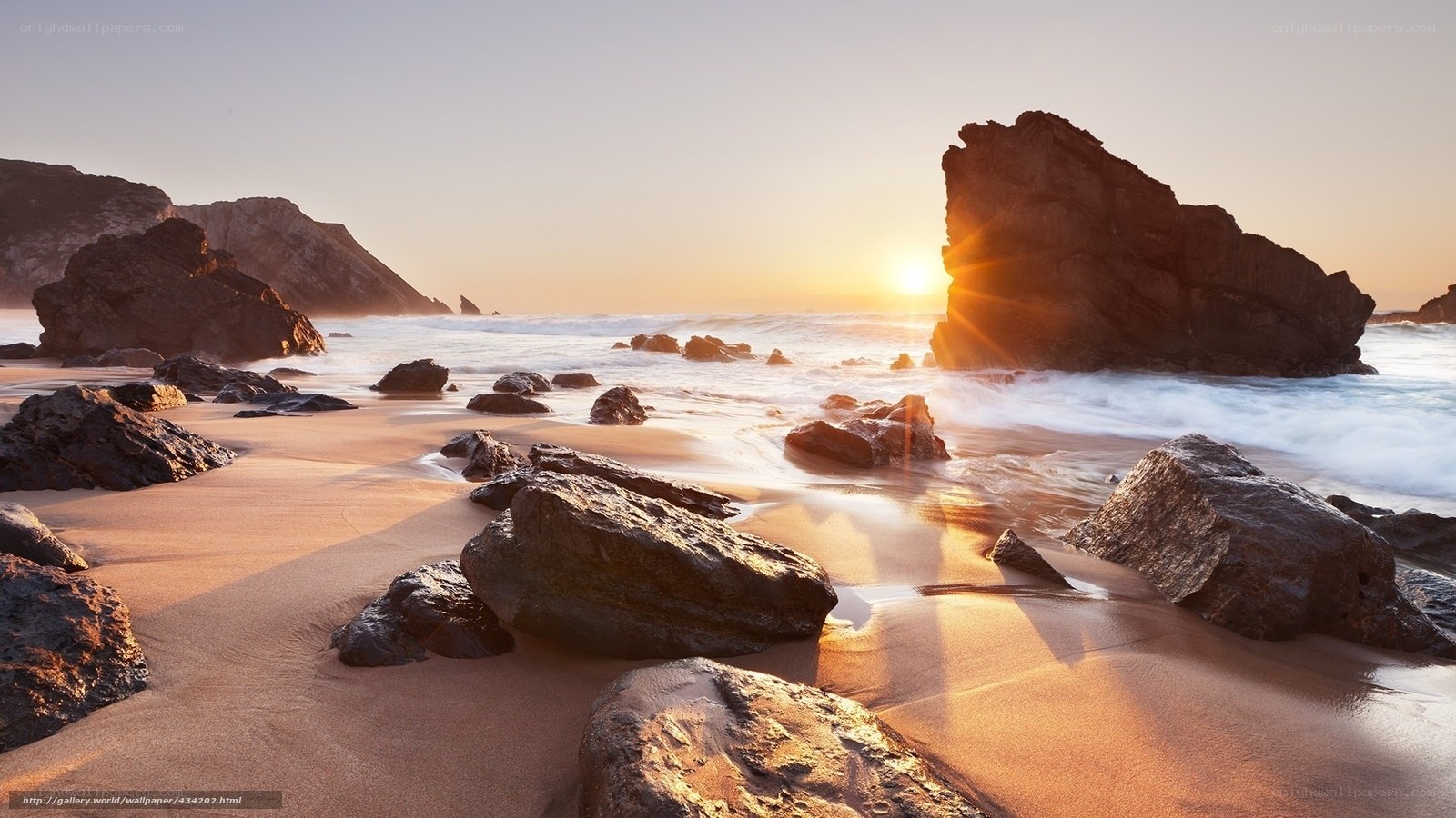 Sunset at rocky beach
