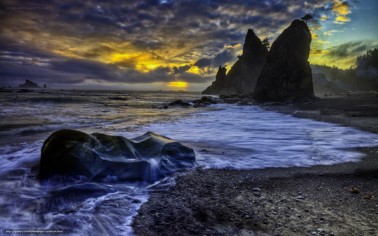 Sunset at rocky beach