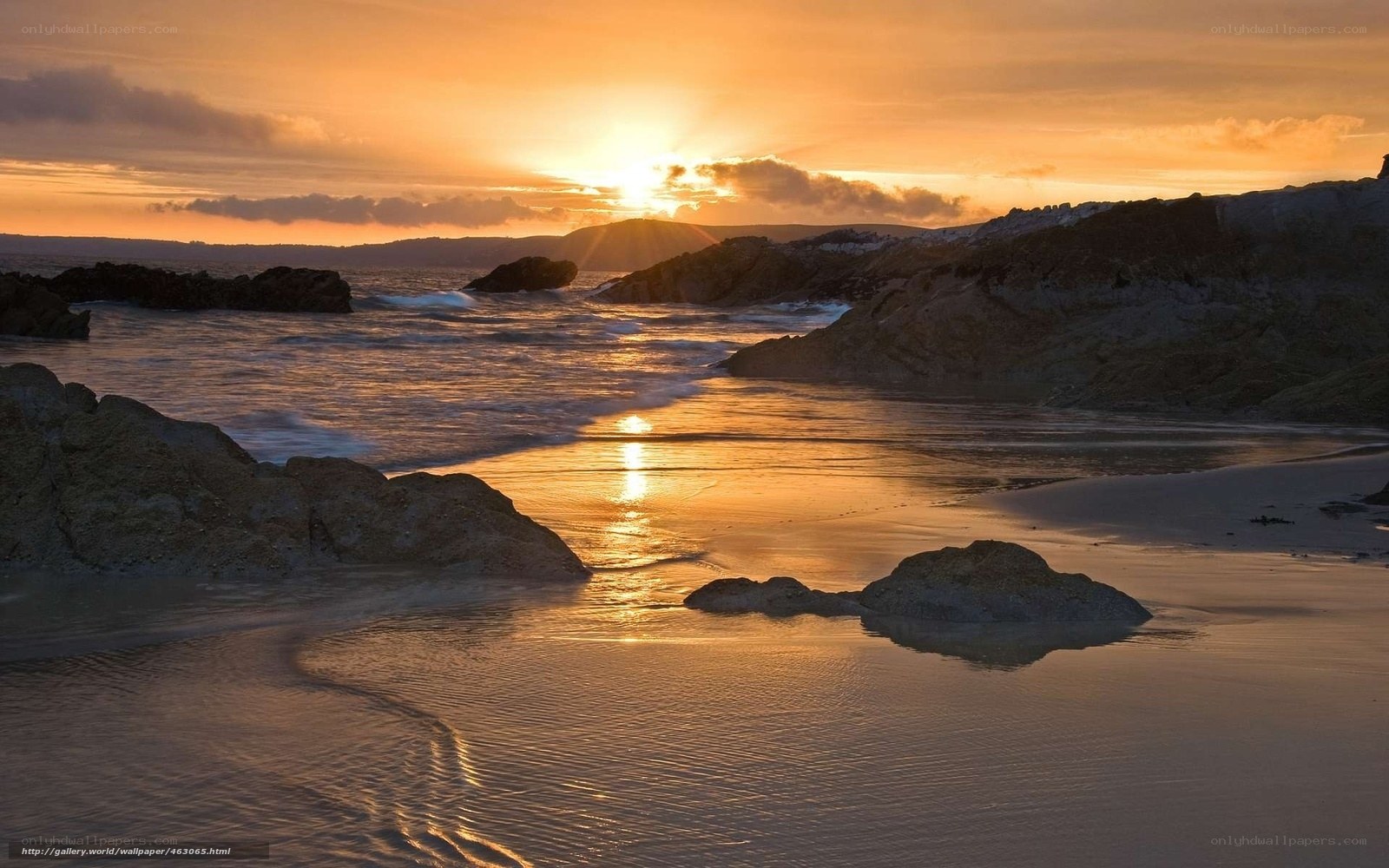 sunset at rocky beach