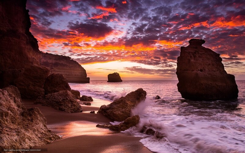 Sunset at rocky beach